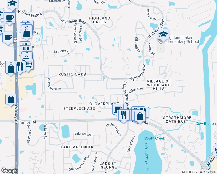 map of restaurants, bars, coffee shops, grocery stores, and more near 3267 Hibiscus Drive in Palm Harbor