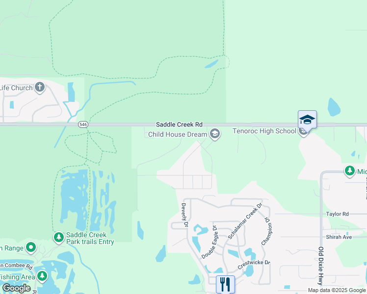 map of restaurants, bars, coffee shops, grocery stores, and more near 4241 Saddle Creek Road in Lakeland