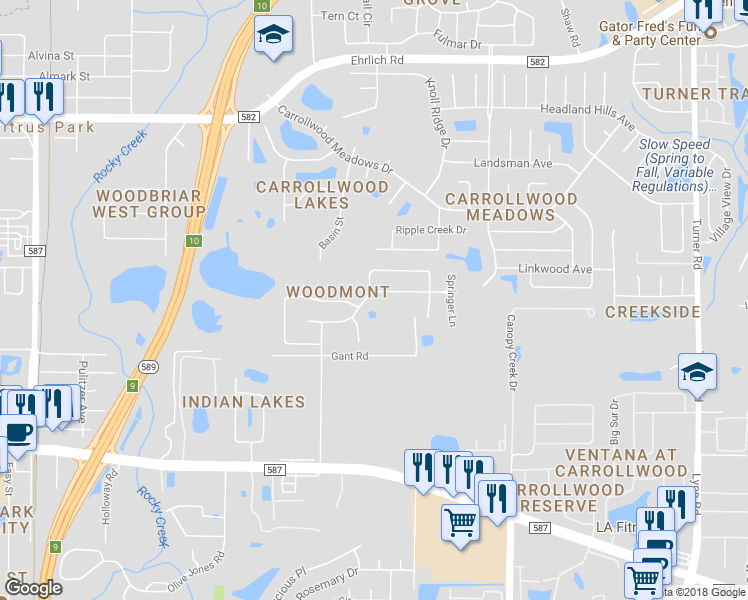map of restaurants, bars, coffee shops, grocery stores, and more near 5502 Pine Bay Drive in Tampa