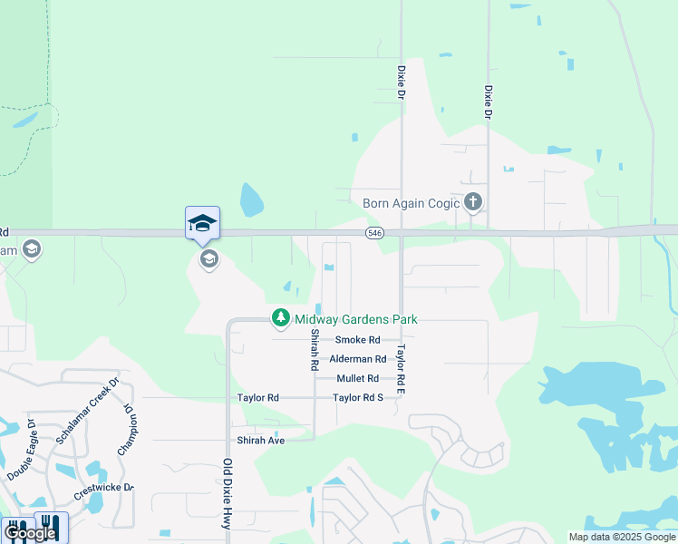 map of restaurants, bars, coffee shops, grocery stores, and more near 13 Tower Manor Drive in Auburndale