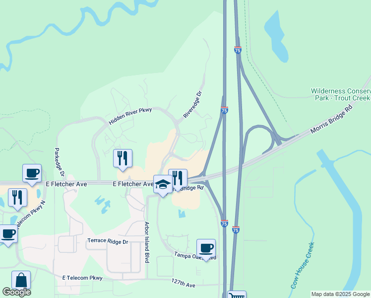 map of restaurants, bars, coffee shops, grocery stores, and more near 11473-13899 Grand Oak Cir in Tampa