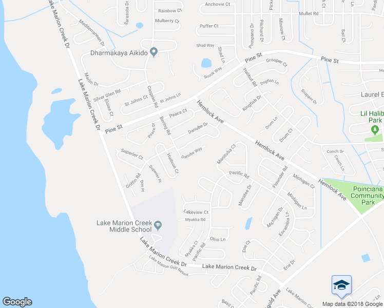 map of restaurants, bars, coffee shops, grocery stores, and more near 405 Danube Way in Poinciana