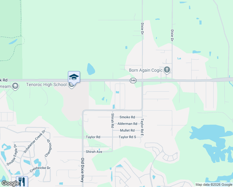 map of restaurants, bars, coffee shops, grocery stores, and more near 13 Tower Manor Drive in Auburndale