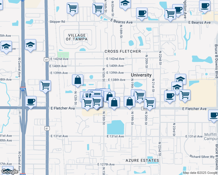 map of restaurants, bars, coffee shops, grocery stores, and more near 13653 Gragston Circle in Tampa