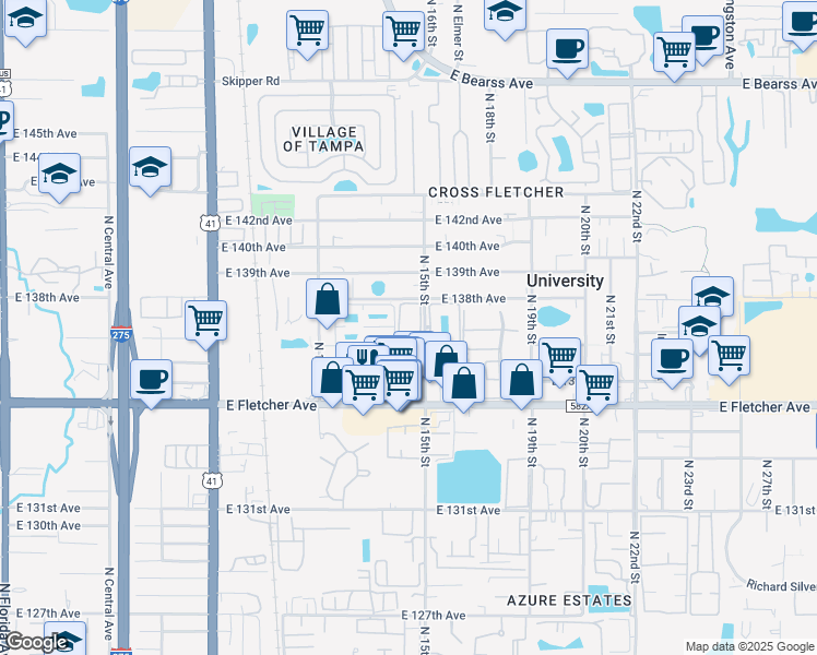 map of restaurants, bars, coffee shops, grocery stores, and more near 13741 Susan Kay Drive in Tampa