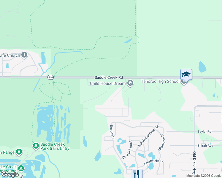 map of restaurants, bars, coffee shops, grocery stores, and more near 4225 Saddle Creek Road in Lakeland