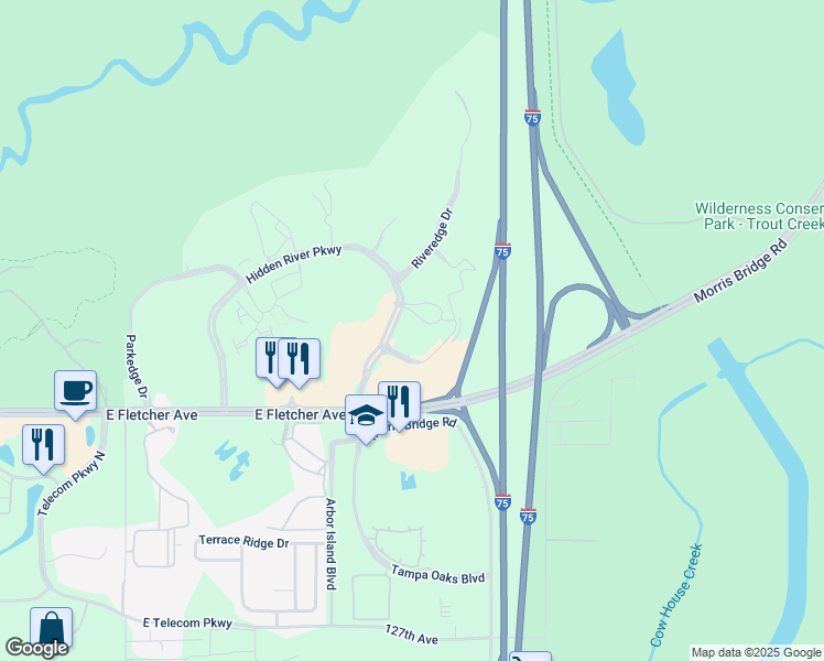 map of restaurants, bars, coffee shops, grocery stores, and more near 11473-13899 Grand Oak Cir in Tampa