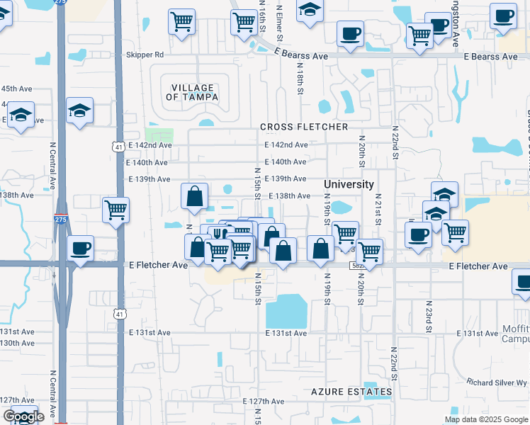 map of restaurants, bars, coffee shops, grocery stores, and more near 13533 Gragston Circle in Tampa