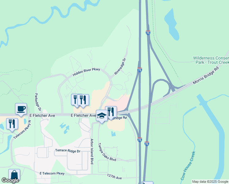 map of restaurants, bars, coffee shops, grocery stores, and more near 8900 Grand Oak Circle in Tampa
