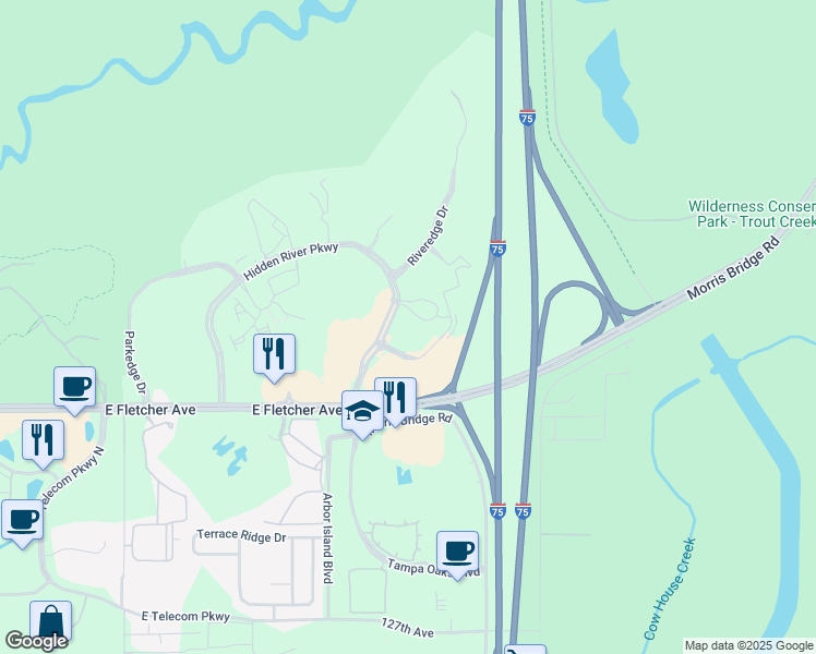 map of restaurants, bars, coffee shops, grocery stores, and more near 8900 Grand Oak Circle in Tampa