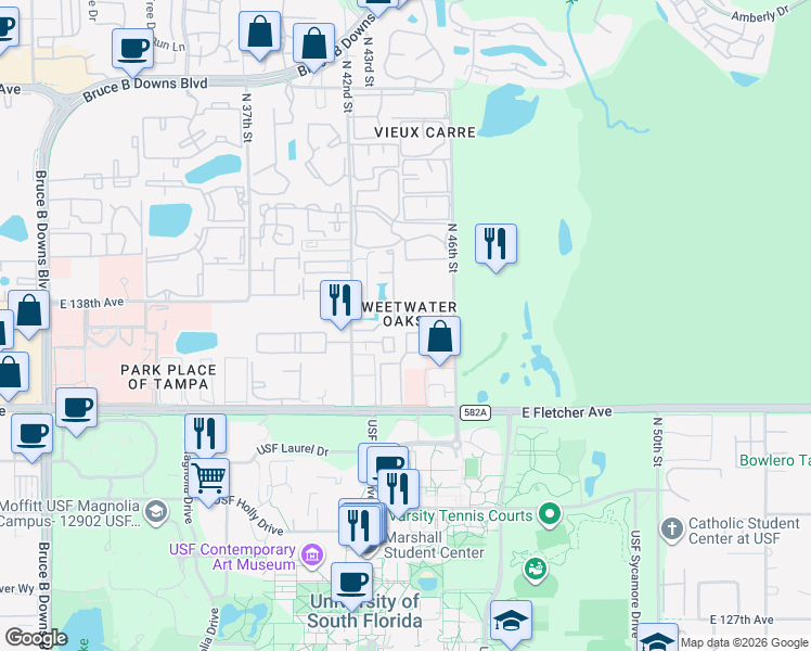 map of restaurants, bars, coffee shops, grocery stores, and more near in University