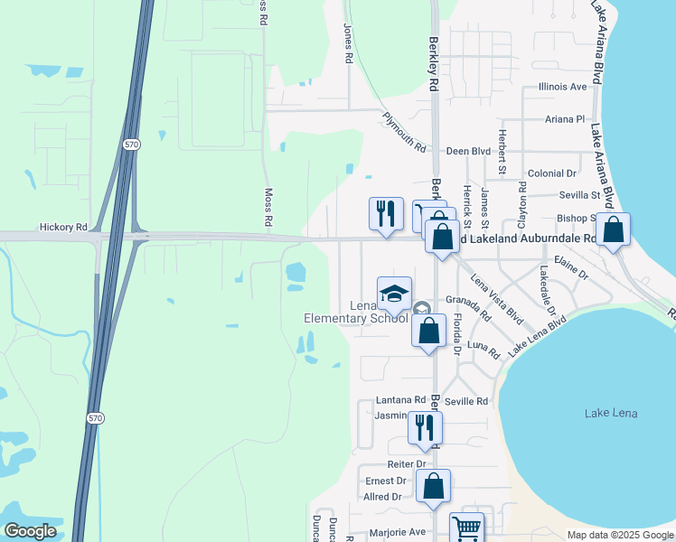 map of restaurants, bars, coffee shops, grocery stores, and more near 118 Highland Avenue in Auburndale