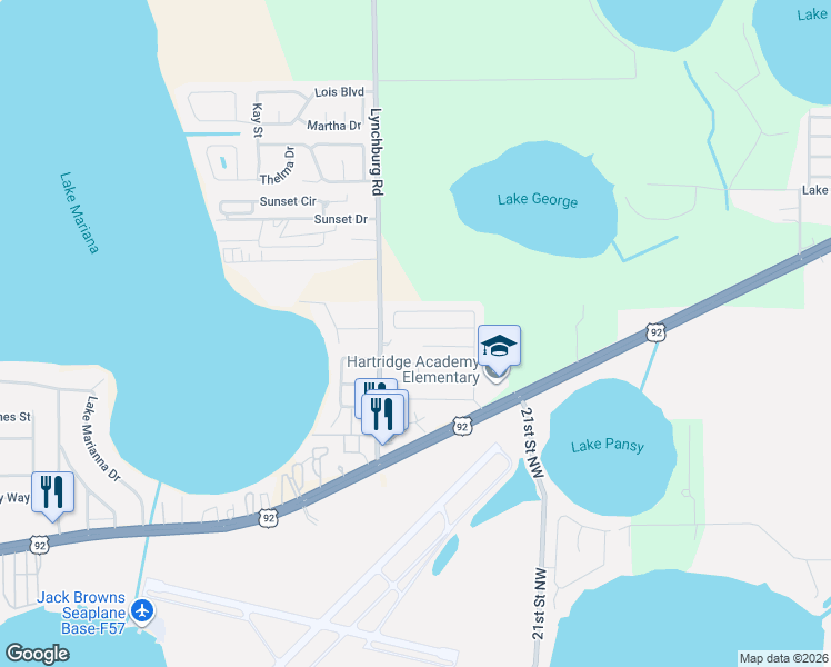 map of restaurants, bars, coffee shops, grocery stores, and more near 452 Gulf Stream Drive in Lake Alfred