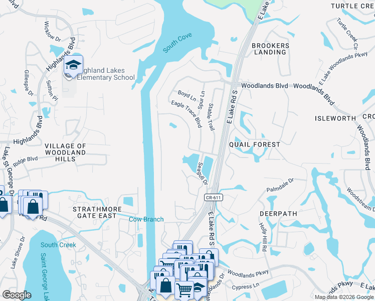 map of restaurants, bars, coffee shops, grocery stores, and more near 1659 Arabian Lane in Palm Harbor