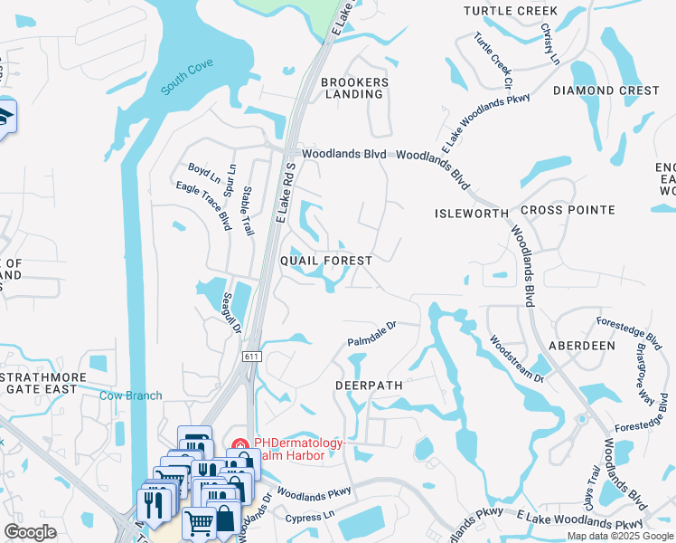 map of restaurants, bars, coffee shops, grocery stores, and more near 130 Kay Court in Oldsmar