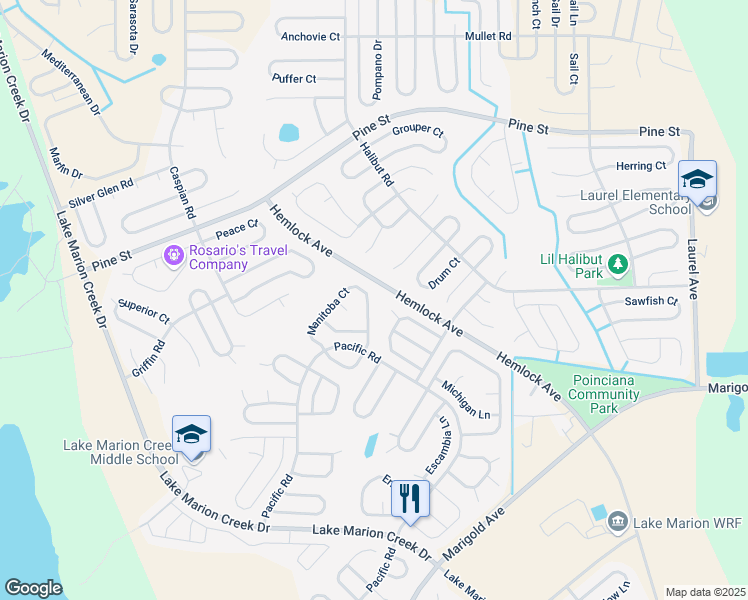 map of restaurants, bars, coffee shops, grocery stores, and more near 1819 Manitoba Dr in Poinciana