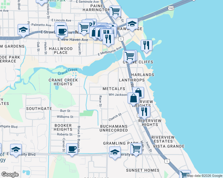 map of restaurants, bars, coffee shops, grocery stores, and more near 1003 Brothers Avenue in Melbourne