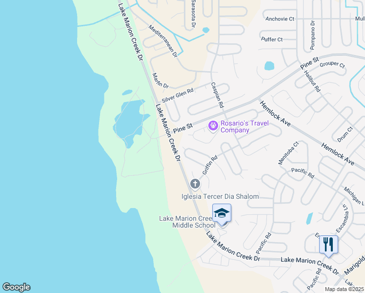 map of restaurants, bars, coffee shops, grocery stores, and more near 1831 Superior Way in Kissimmee