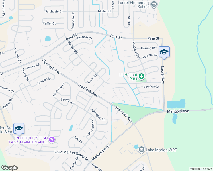map of restaurants, bars, coffee shops, grocery stores, and more near 205 Flounder Place in Poinciana