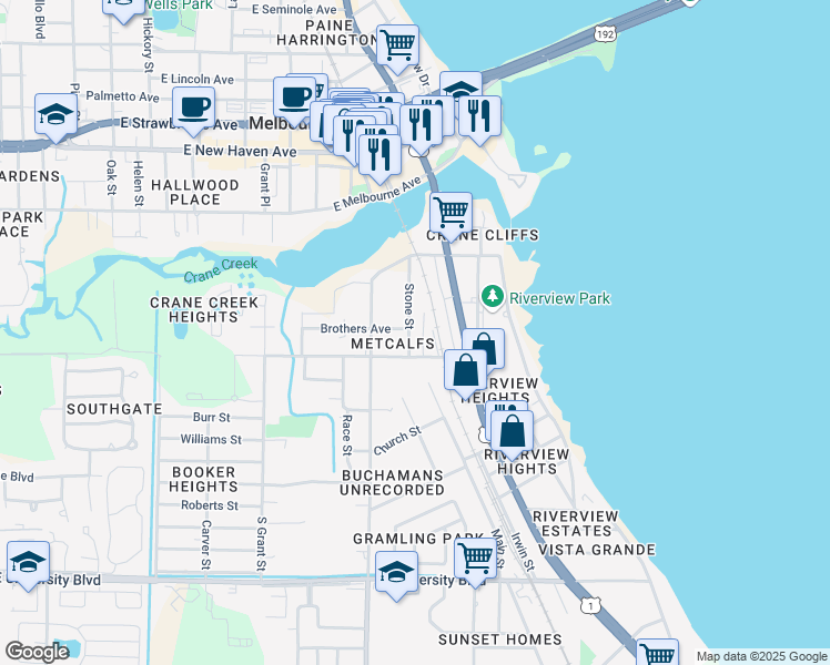 map of restaurants, bars, coffee shops, grocery stores, and more near 2415 Solona Street in Melbourne