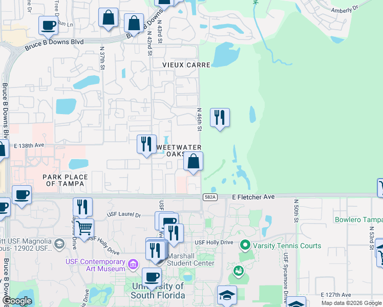 map of restaurants, bars, coffee shops, grocery stores, and more near 13801 North 46th Street in Tampa