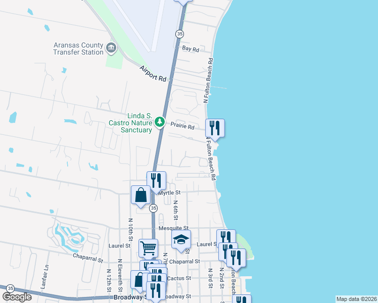 map of restaurants, bars, coffee shops, grocery stores, and more near 59 Begonia Circle in Rockport