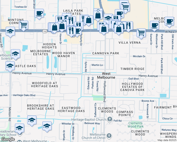map of restaurants, bars, coffee shops, grocery stores, and more near 293 Edward Road in Melbourne