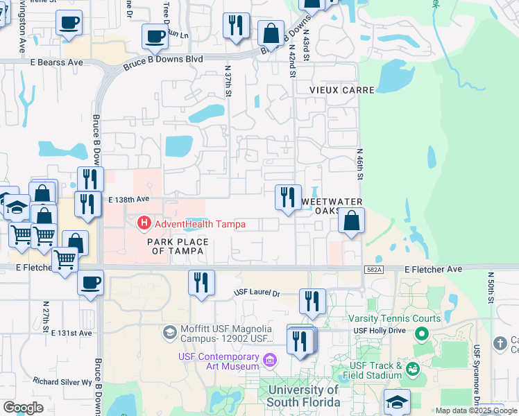 map of restaurants, bars, coffee shops, grocery stores, and more near 3831 Gazebo Pond Lane in Tampa