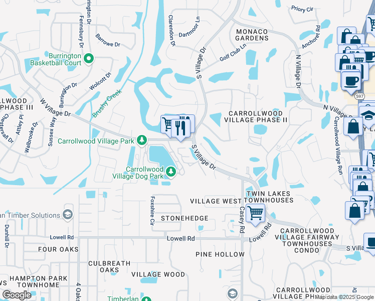 map of restaurants, bars, coffee shops, grocery stores, and more near 13618 Clubside Drive in Tampa