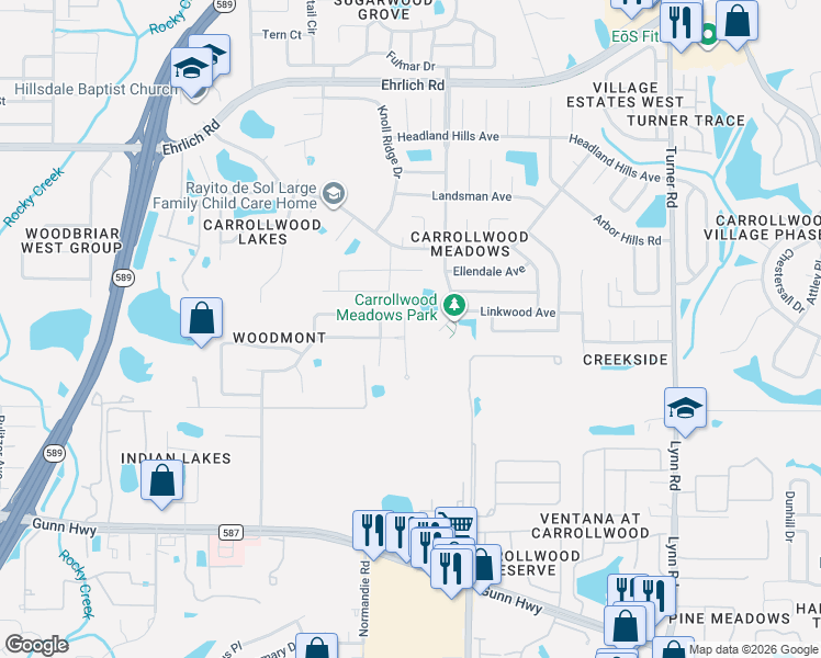 map of restaurants, bars, coffee shops, grocery stores, and more near 13804 Springer Lane in Tampa