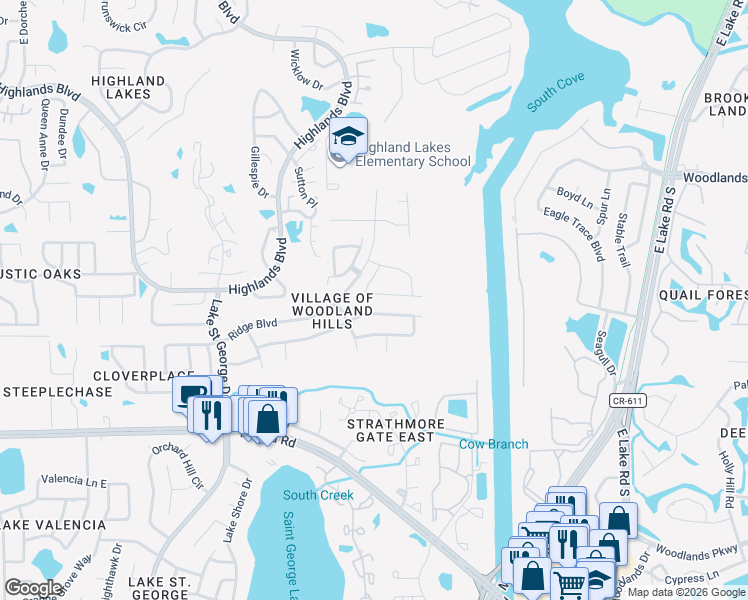 map of restaurants, bars, coffee shops, grocery stores, and more near 3550 Deer Run South in Palm Harbor