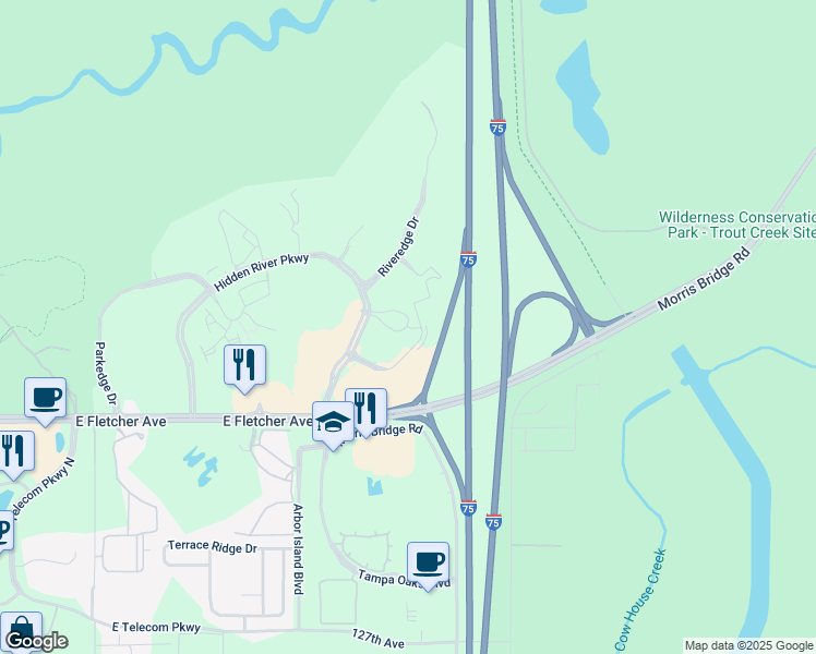 map of restaurants, bars, coffee shops, grocery stores, and more near 11473 Grand Oak Circle in Tampa