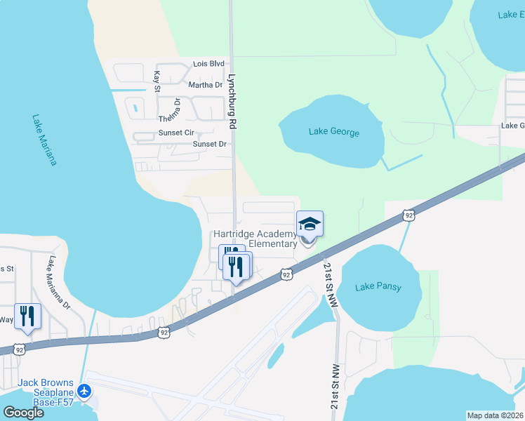 map of restaurants, bars, coffee shops, grocery stores, and more near 452 Gulf Stream Drive in Lake Alfred