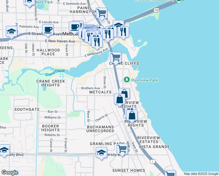 map of restaurants, bars, coffee shops, grocery stores, and more near 2415 Solona Street in Melbourne