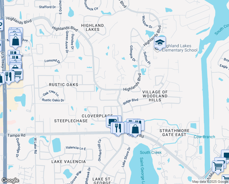 map of restaurants, bars, coffee shops, grocery stores, and more near 3337 Gorse Court in Palm Harbor