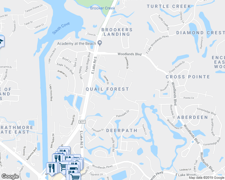 map of restaurants, bars, coffee shops, grocery stores, and more near 130 Kay Court in Oldsmar