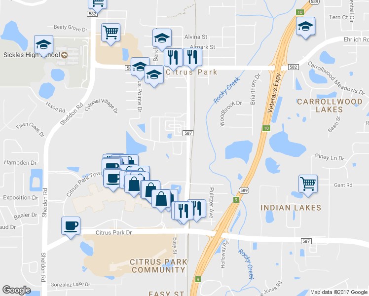 map of restaurants, bars, coffee shops, grocery stores, and more near 13906 Henson Circle in Tampa