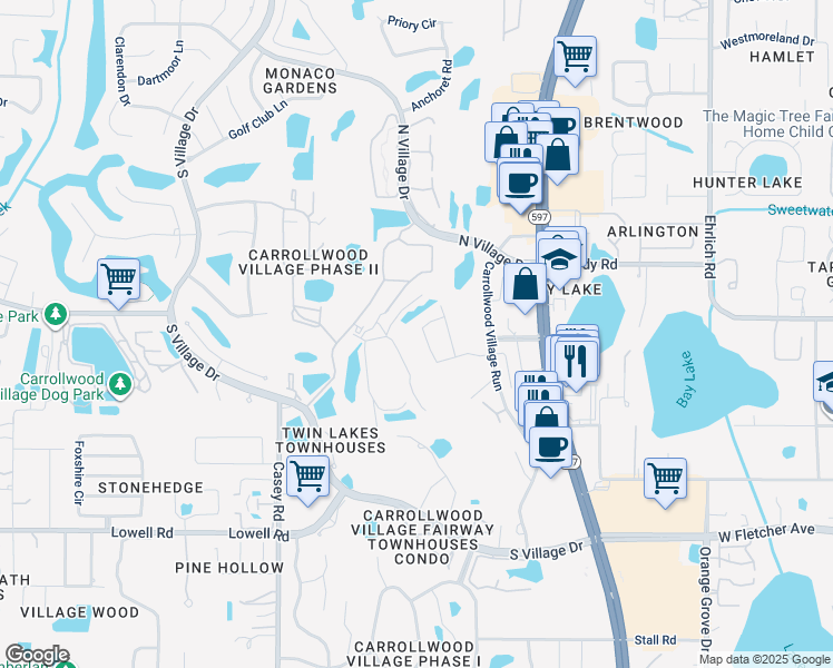 map of restaurants, bars, coffee shops, grocery stores, and more near 13822 Cypress Village Circle in Tampa