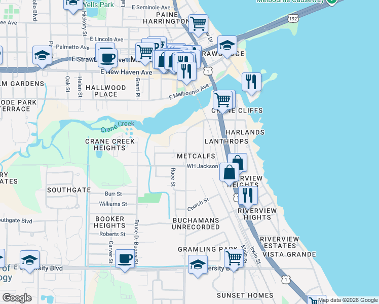 map of restaurants, bars, coffee shops, grocery stores, and more near 1008 Brothers Avenue in Melbourne