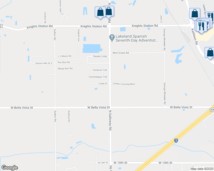 map of restaurants, bars, coffee shops, grocery stores, and more near 2120 North Galloway Road in Lakeland