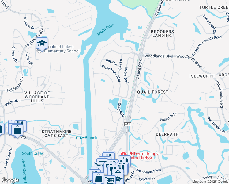 map of restaurants, bars, coffee shops, grocery stores, and more near 1659 Arabian Lane in Palm Harbor
