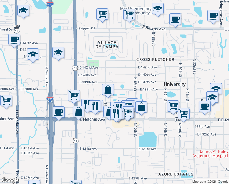 map of restaurants, bars, coffee shops, grocery stores, and more near 12 Sand Lake Circle in Tampa