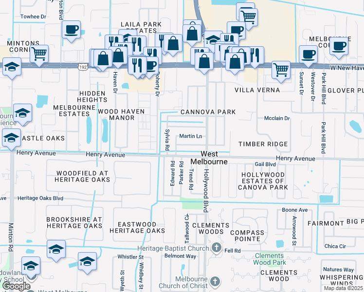 map of restaurants, bars, coffee shops, grocery stores, and more near 293 Edward Road in Melbourne