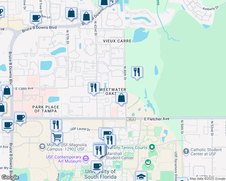 map of restaurants, bars, coffee shops, grocery stores, and more near 4511 Sweetwater Lake Drive in Tampa