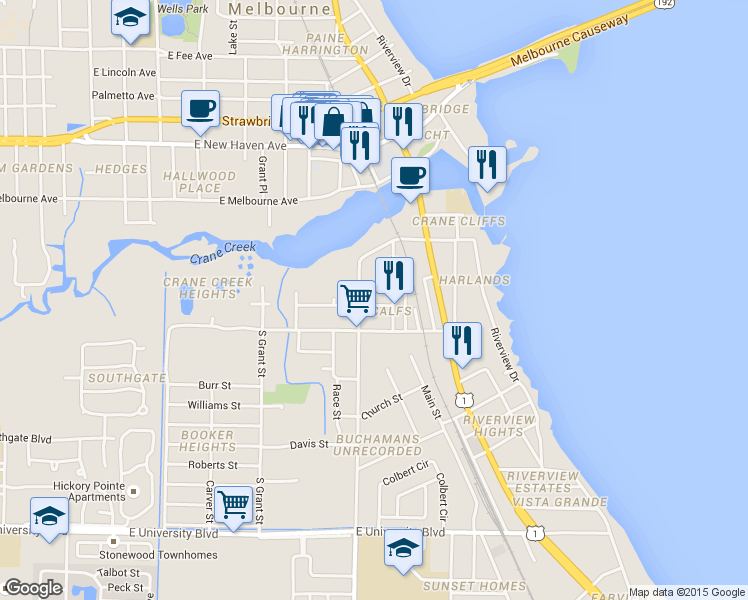 map of restaurants, bars, coffee shops, grocery stores, and more near 1008 Brothers Avenue in Melbourne