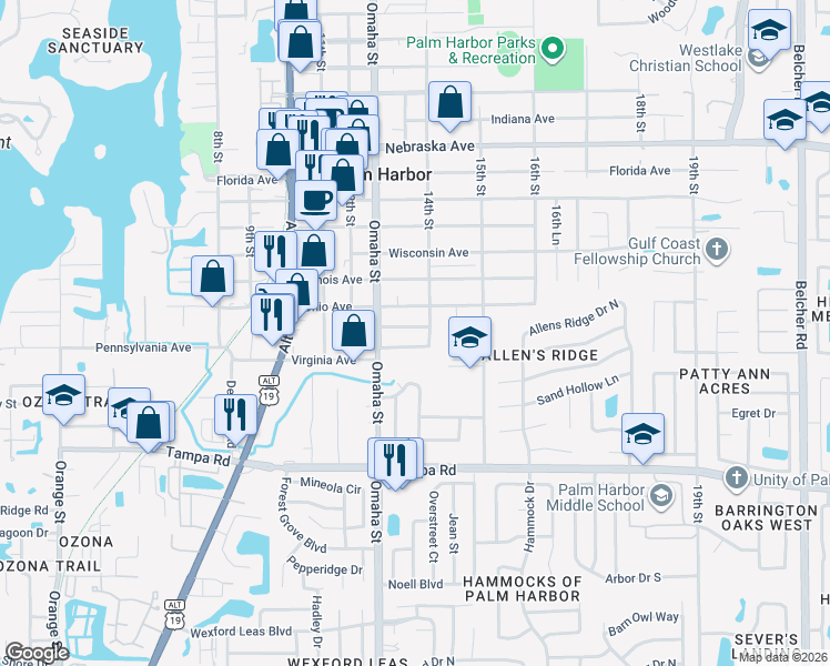 map of restaurants, bars, coffee shops, grocery stores, and more near 1334 Alaska Avenue in Palm Harbor