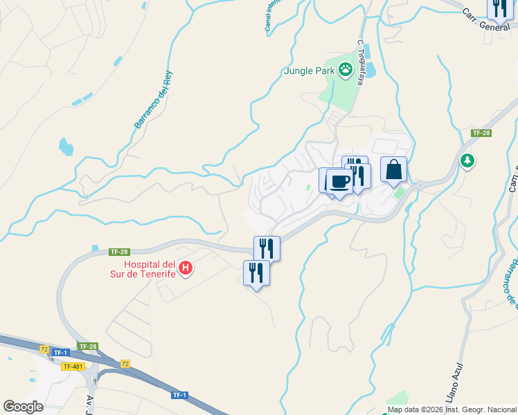 map of restaurants, bars, coffee shops, grocery stores, and more near 3 Calle Tinguafaya in Chayofa