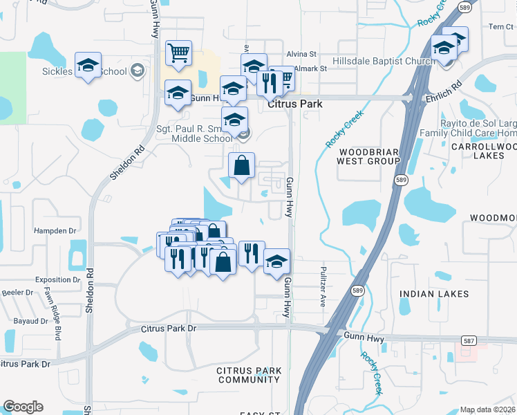 map of restaurants, bars, coffee shops, grocery stores, and more near 13916 Citrus Pointe Drive in Tampa