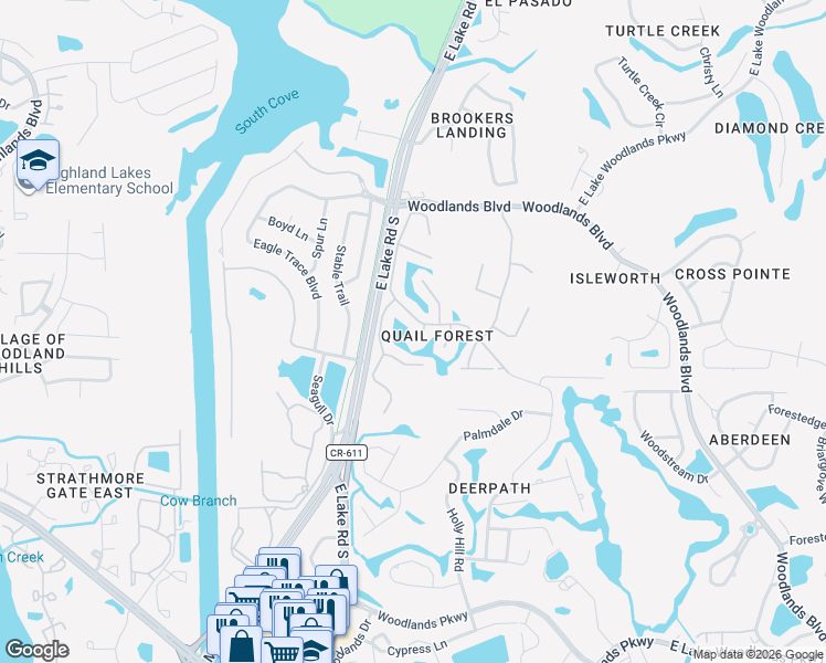 map of restaurants, bars, coffee shops, grocery stores, and more near 20 Lake Court in Oldsmar