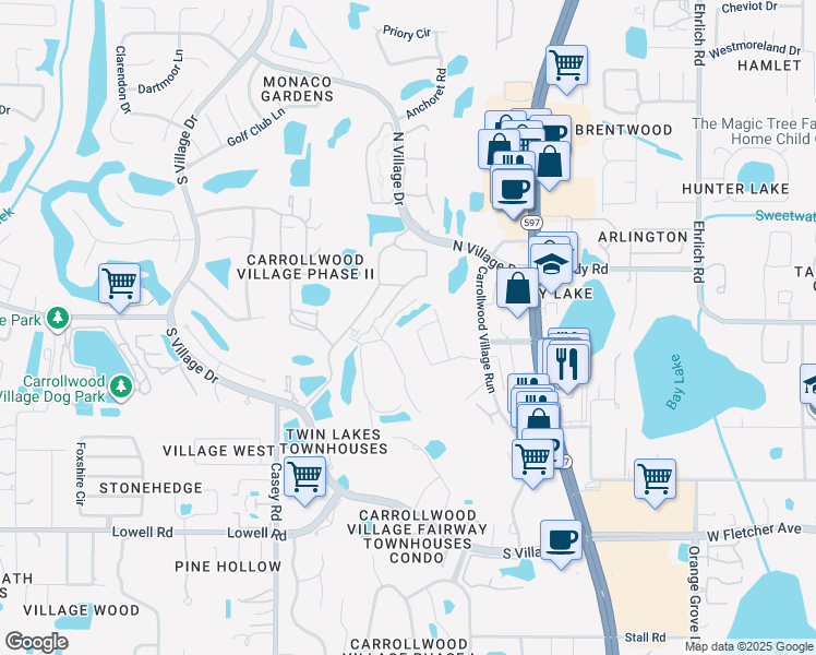 map of restaurants, bars, coffee shops, grocery stores, and more near 13822 Cypress Village Circle in Tampa